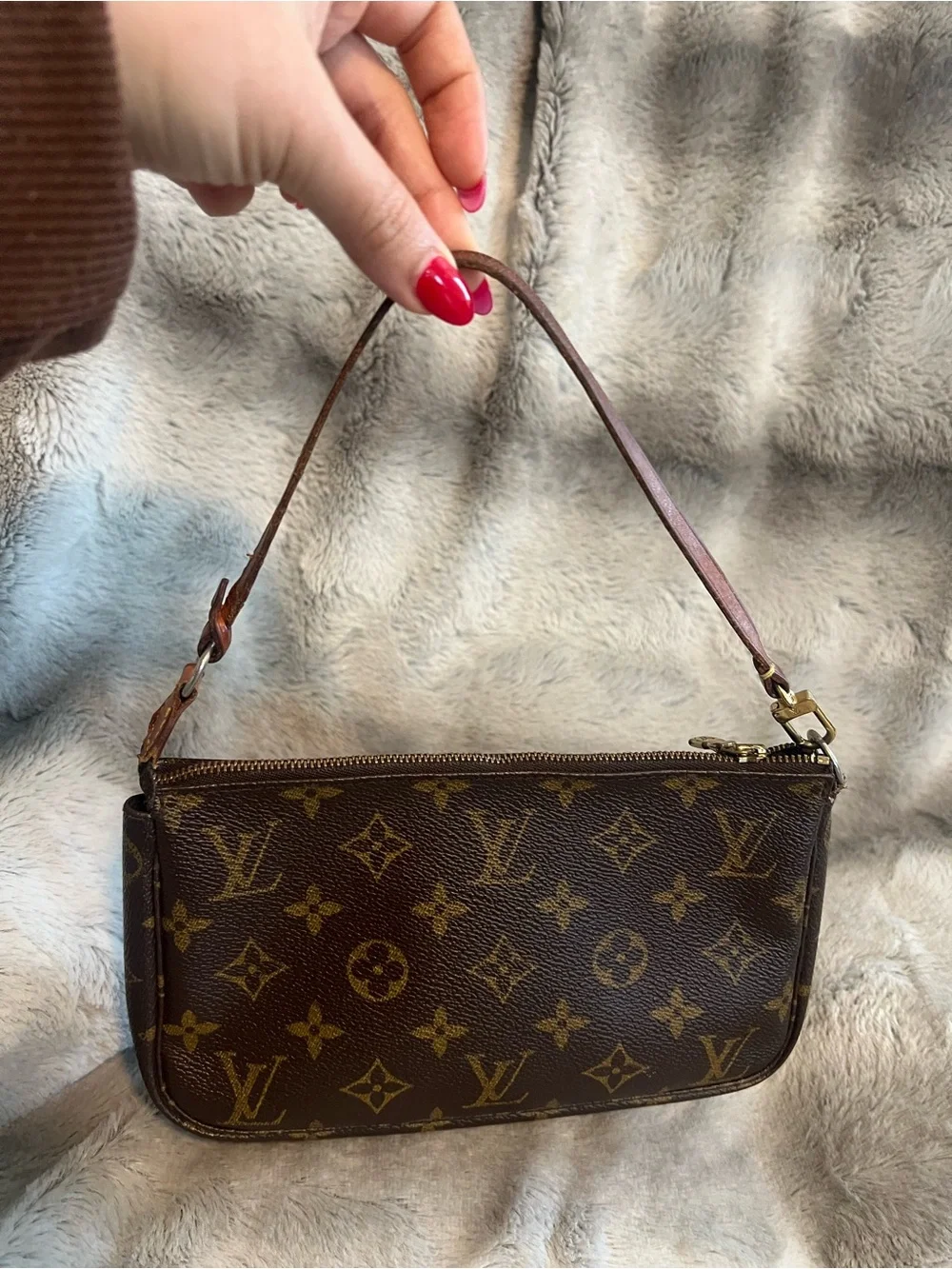 Louis Vuitton Brown Monogram Mini Pochette with Leather Strap